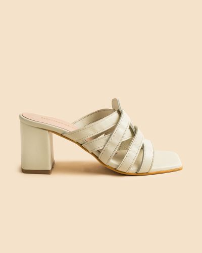 moustakis λευκά δερμάτινα καρέ heeled mules