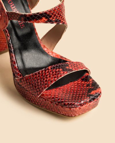 moustakis high heels in red snakeskin effect leather