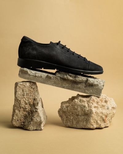 moustakis ανθρακί δερμάτινα nubuck sneakers