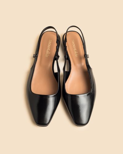 moustakis μαύρα δερμάτινα slingback flats