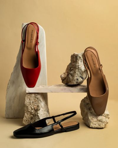 moustakis μαύρα δερμάτινα slingback flats