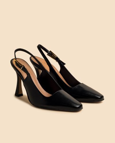 moustakis μαύρες δερμάτινες γόβες slingback