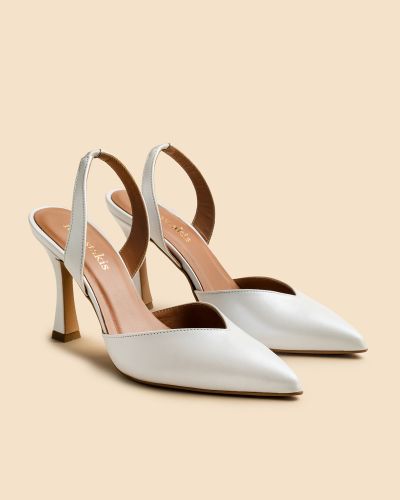 moustakis λευκές δερμάτινες γόβες slingback