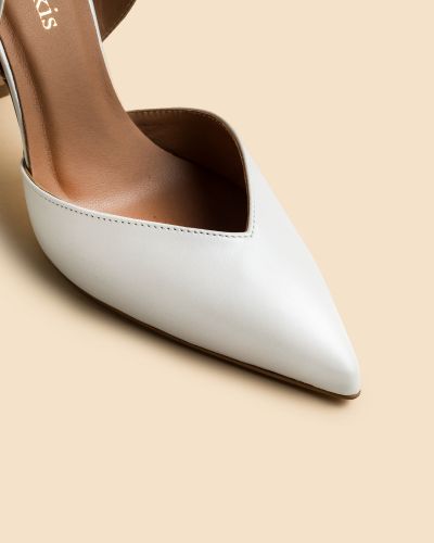 moustakis λευκές δερμάτινες γόβες slingback