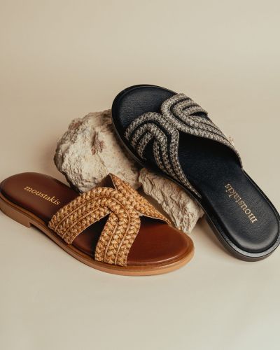 moustakis slip on sandals in tan leather