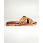 moustakis μπεζ δερμάτινα καρέ slingback flats