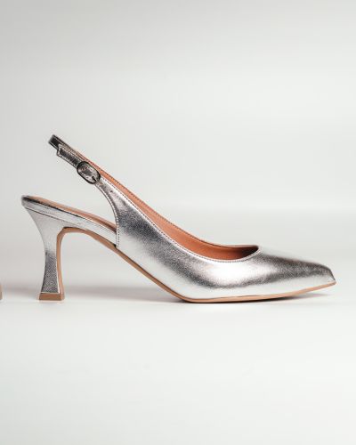 moustakis ασημένιες δερμάτινες γόβες slingback