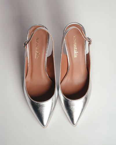 moustakis ασημένιες δερμάτινες γόβες slingback