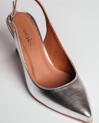 moustakis ασημένιες δερμάτινες γόβες slingback