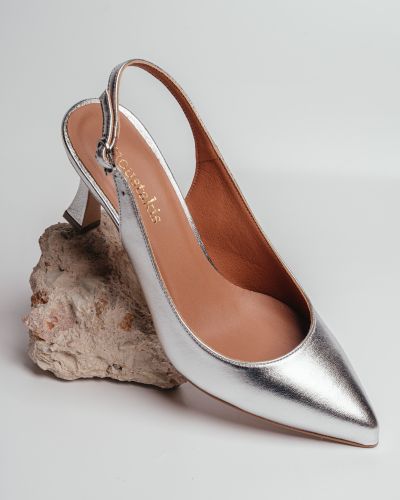 moustakis ασημένιες δερμάτινες γόβες slingback