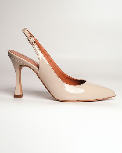 moustakis pointy slingback high heels in nude patent leather