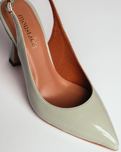 moustakis slingback high heels in mint green patent leather