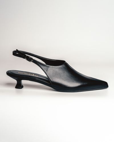 moustakis μαύρα δερμάτινα μυτερά slingback mules