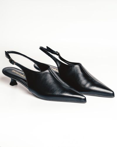 moustakis μαύρα δερμάτινα μυτερά slingback mules