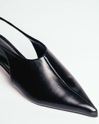 moustakis μαύρα δερμάτινα μυτερά slingback mules