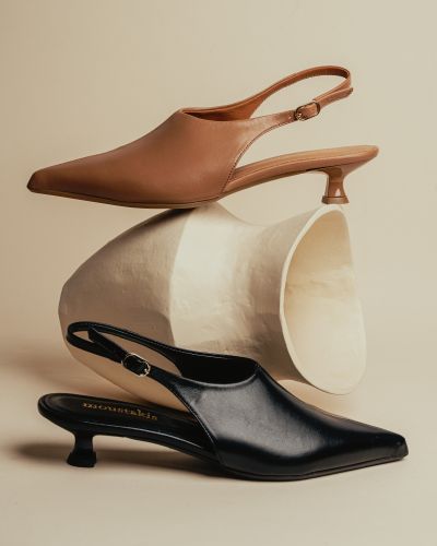 moustakis μαύρα δερμάτινα μυτερά slingback mules