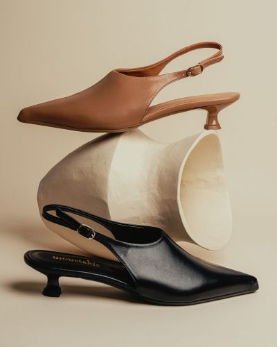 moustakis low heel pointy mules in black leather