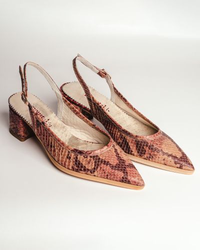 moustakis σομόν δερμάτινα πλεκτά γοβάκια slingback