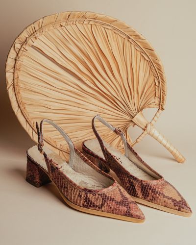 moustakis σομόν δερμάτινα πλεκτά γοβάκια slingback