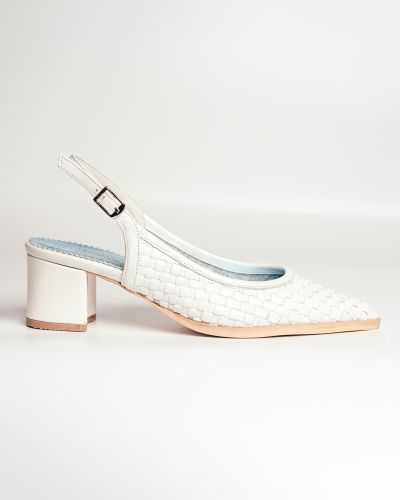moustakis λευκά δερμάτινα πλεκτά γοβάκια slingback