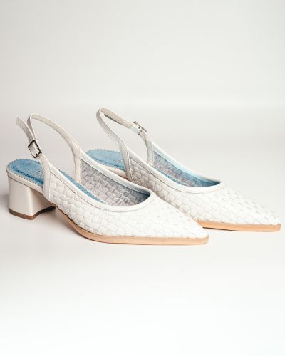 moustakis λευκά δερμάτινα πλεκτά γοβάκια slingback