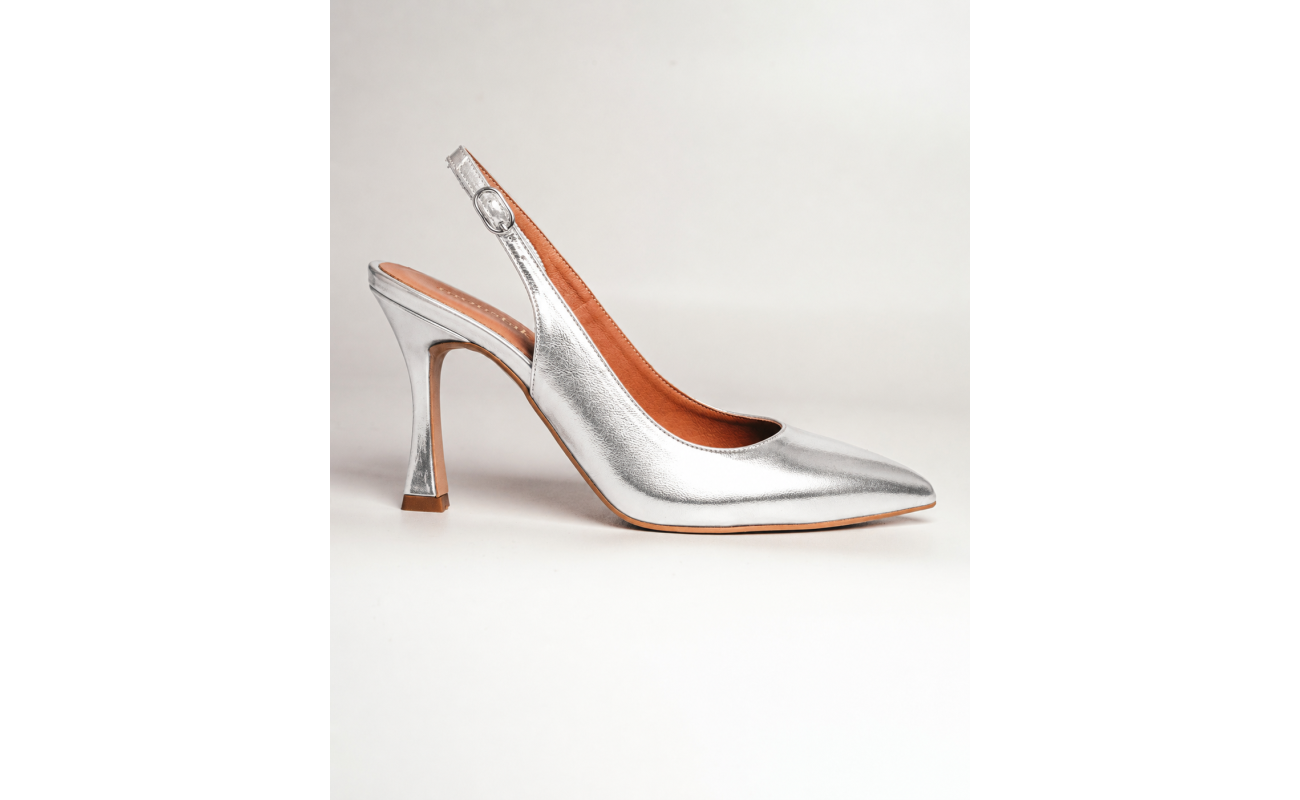 moustakis ασημί δέρμα μυτερές γόβες slingback